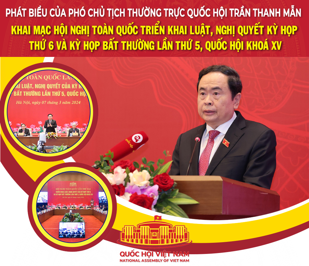 PHÁT BIỂU CỦA PHÓ CHỦ TỊCH THƯỜNG TRỰC QUỐC HỘI TRẦN THANH MẪN KHAI MẠC HỘI NGHỊ TOÀN QUỐC LẦN THỨ HAI TRIỂN KHAI LUẬT, NGHỊ QUYẾT CỦA KỲ HỌP THỨ 6 VÀ KỲ HỌP BẤT THƯỜNG LẦN THỨ 5, QUỐC HỘI KHÓA XV